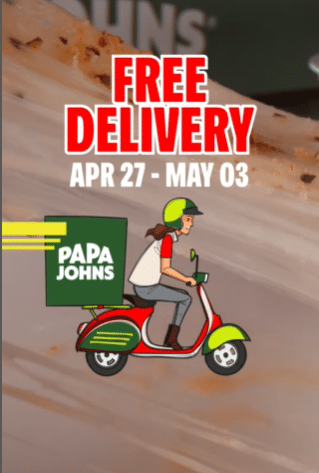 Papa Johns Free Delivery Offer